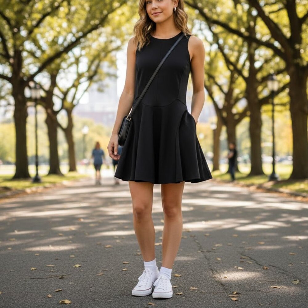 Lululemon Everlux Short-Lined Tennis Tank Dress Womens 12 Black Athleisure Sport